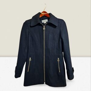 MICHAEL Kors Women's Car Coat Black Wool Blend Zip Up Size 6 Pea Coat Classic